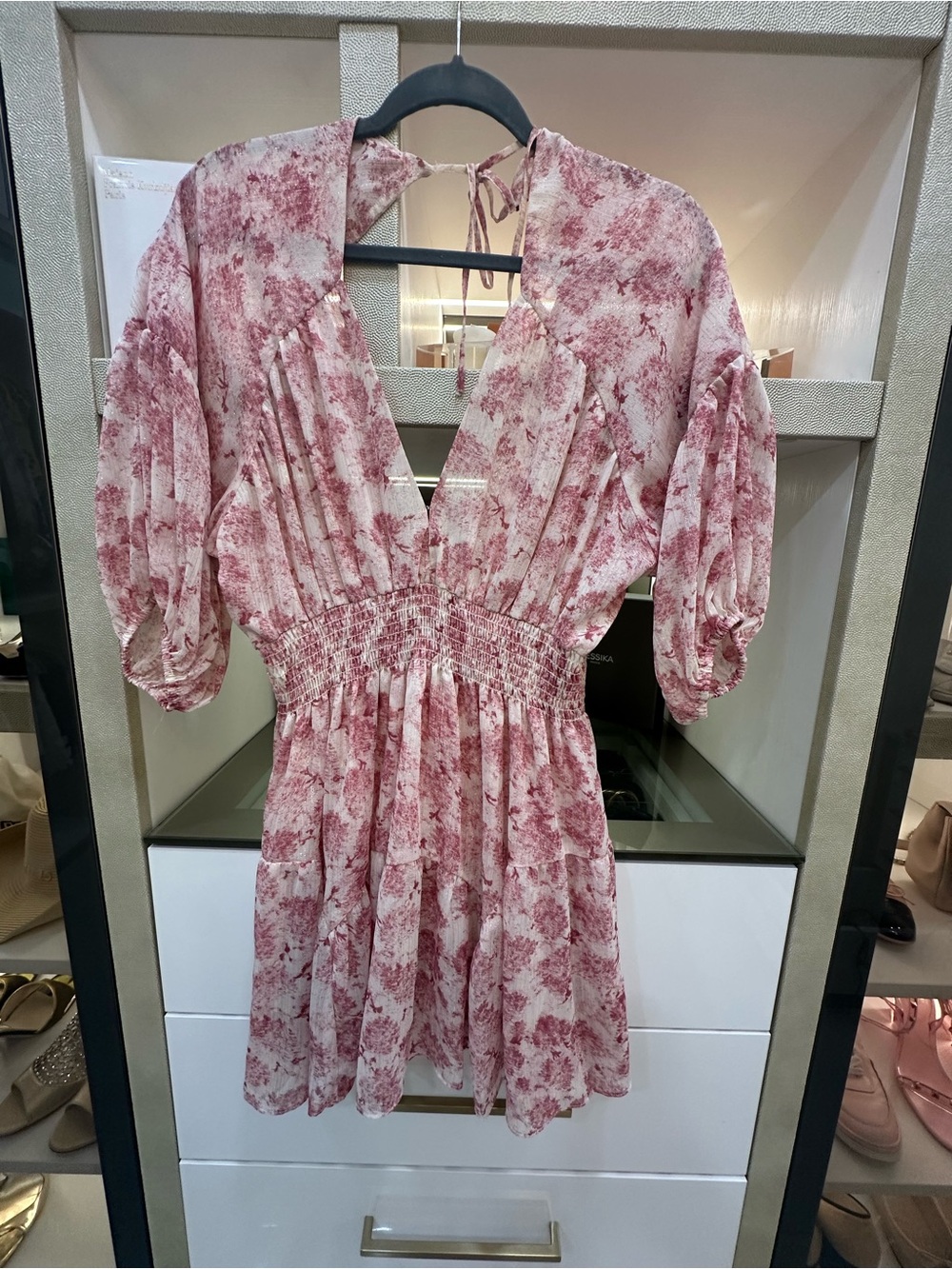 Misa Los Angeles Pink and Cream Floral Midi Dress Size XL